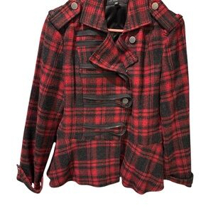 William Rast Red and Black Plaid Pea Coat